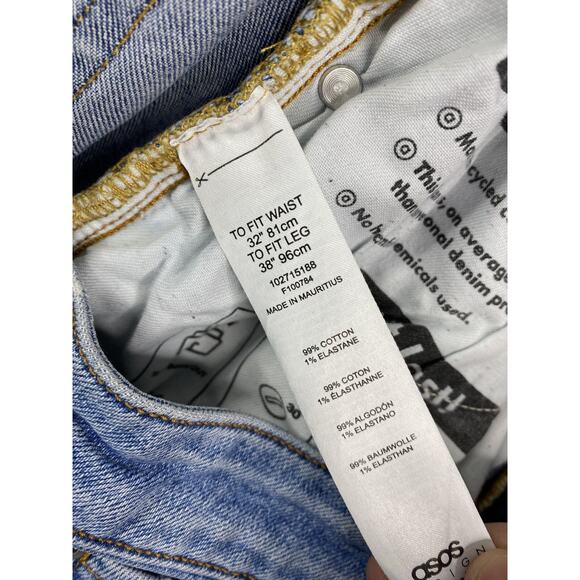 ASOS Design Mens Jeans Size 32X38 Skinny Leg Stretch Denim Distressed Light Wash - Picture 10 of 12